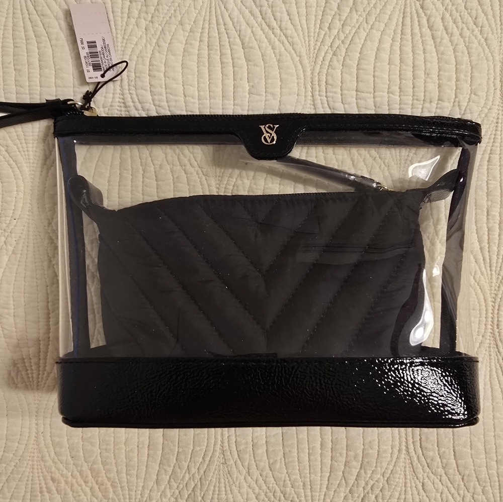 NWT Victoria's Secret Black Cosmetic Bag, 2 Pc Set